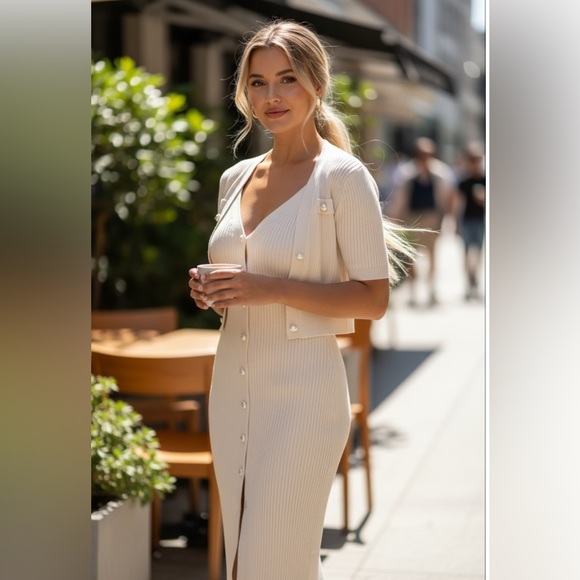 Chic Cream Button-Down Midi Dress - Picture 3 of 4